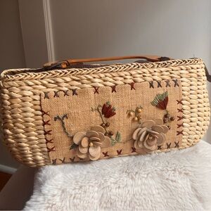 Vintage Sun N Sand Woven Handbag with Hand Embroidery